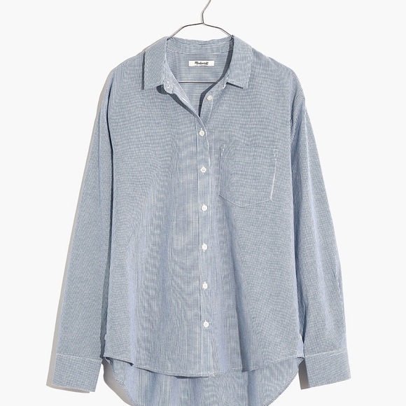 NWOT Madewell Side-Button Oversized Ex-Boyfriend Shirt In Stripe - Picture 4 of 9